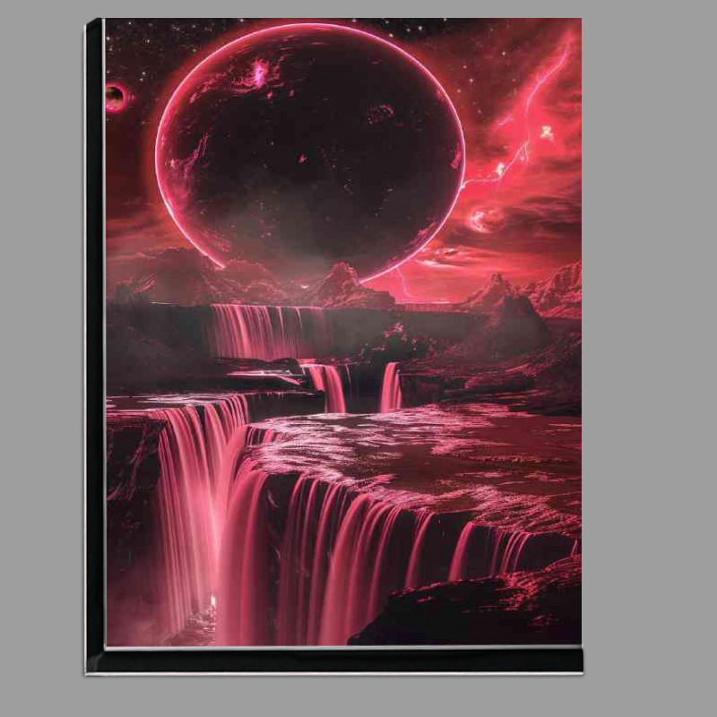 Buy Di-Bond : (Red and pink waterfall with full moon)