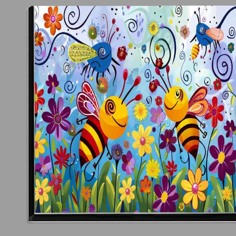 Buy Di-Bond : (Colourful cartoon happy bees in flowers)