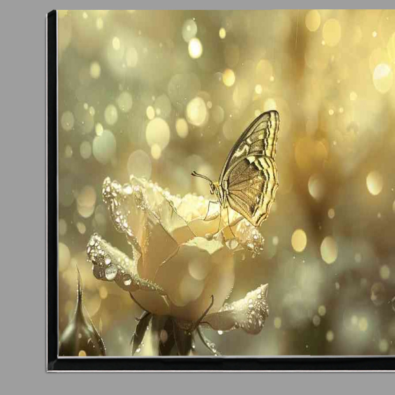 Buy Di-Bond : (Golden rose with water droplets a butterfly sitting)