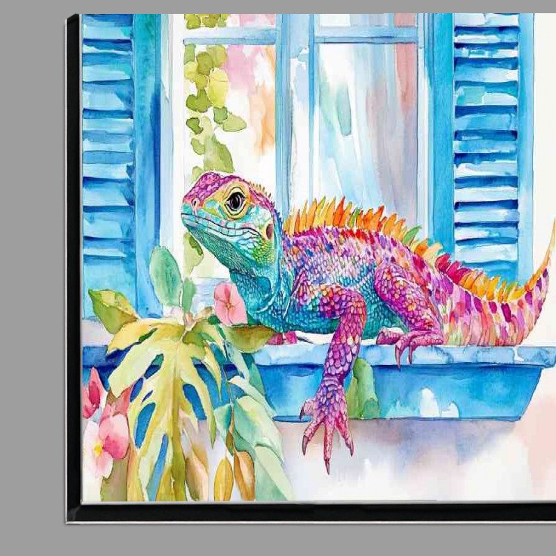 Buy Di-Bond : (Watercolour colourful lizzard basking)