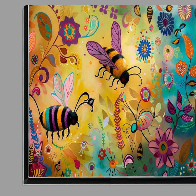 Buy Di-Bond : (Whimsical happy bees flying around flowers)