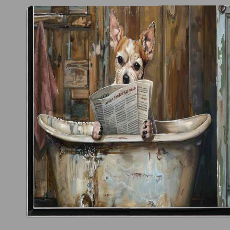 Buy Di-Bond : (Little dog in the bathtub reading news surreal)