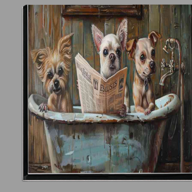 Buy Di-Bond : (Three breeds of dogs on the bath tub surreal)