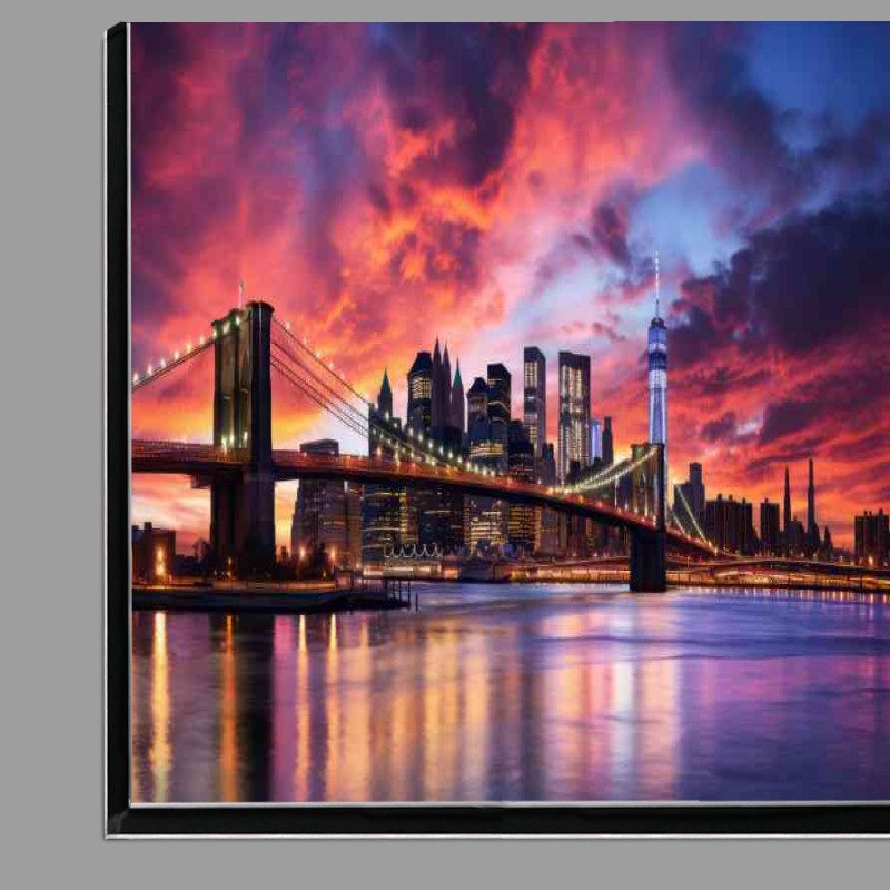 Buy Di-Bond : (Brooklyn bridge city skyline dusk view)
