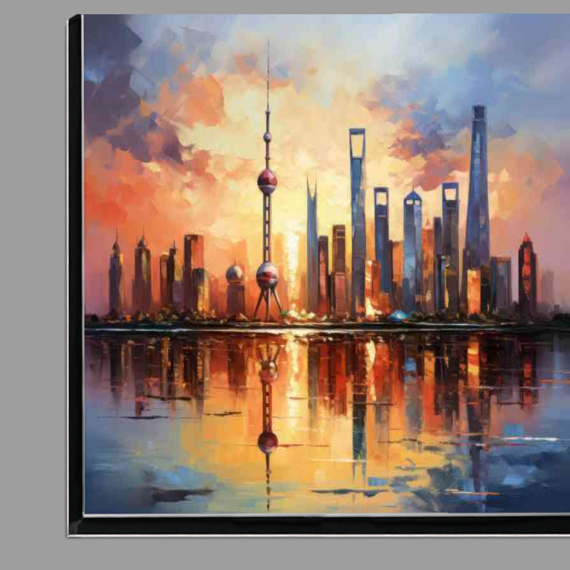 Buy Di-Bond : (Sun rising over the shanghai reflection skyline)
