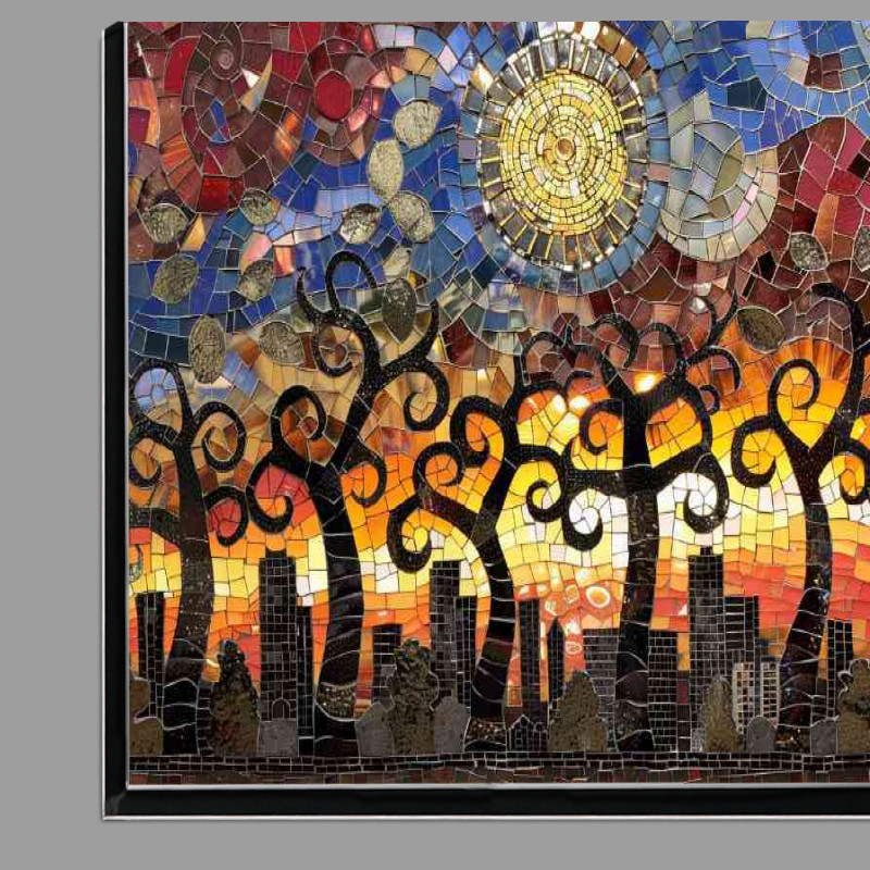 Buy Di-Bond : (City skyline at sunset with swirling sun)
