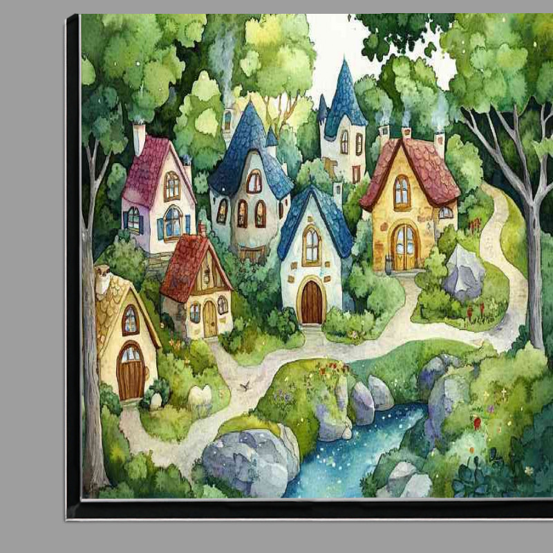 Buy Di-Bond : (Whimsical fairy tale village houses watercolour style)