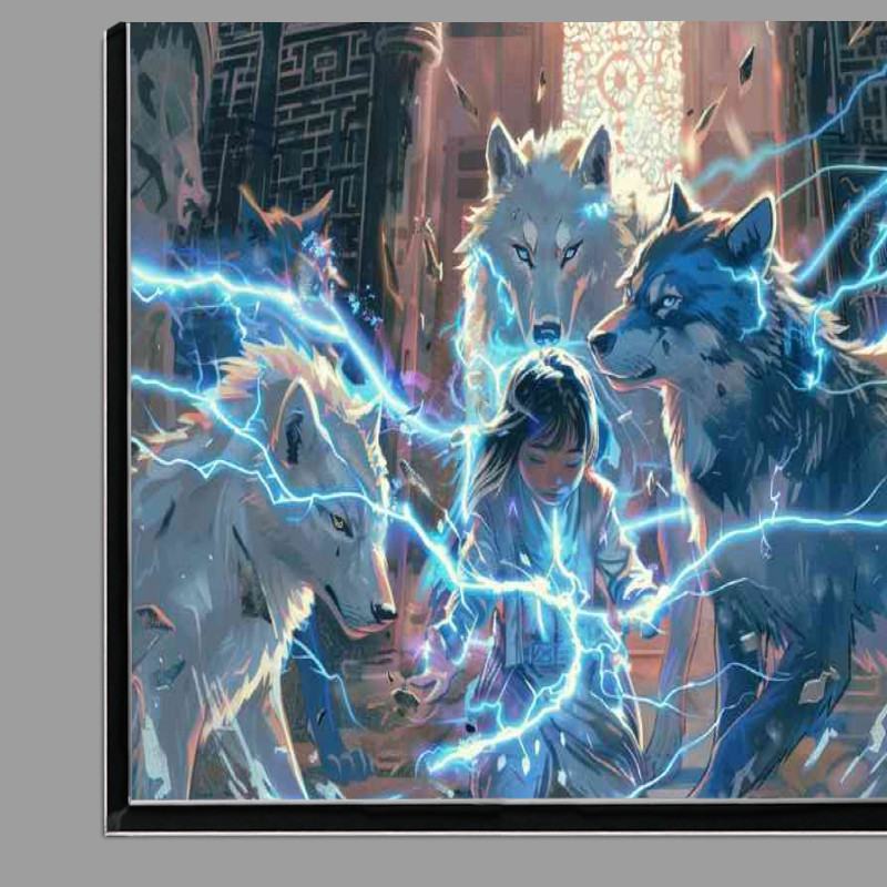 Buy Di-Bond : (Young girl surrounded by white protecting wolves)