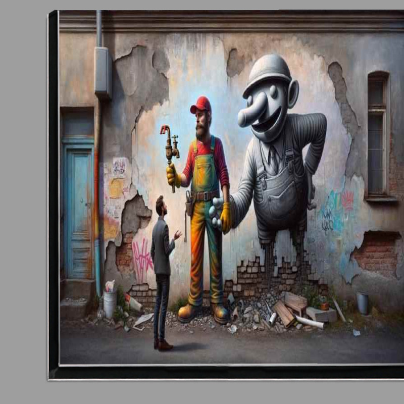 Buy Di-Bond : (Whimsical plumber in attire red cap abstract)
