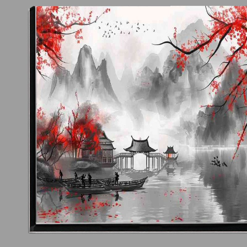 Buy Di-Bond : (Chinese ink cherry blossom on the lake)