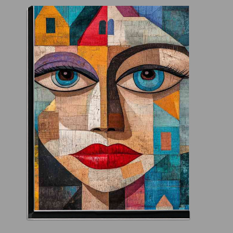 Buy Di-Bond : (Abstract art face woman with red lips and big eyes)