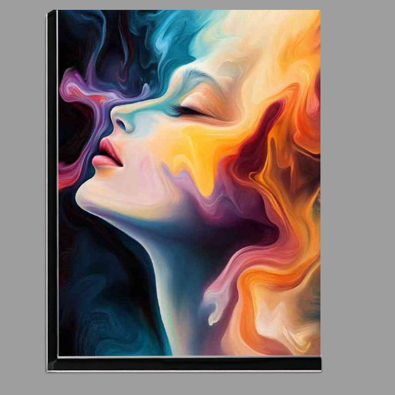 Buy Di-Bond : (Abstract painting of a face with a colorful liquid background)