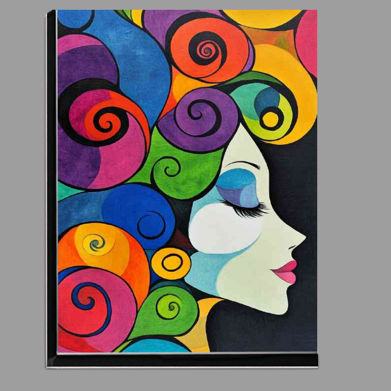 Buy Di-Bond : (Woman in the wind swirls and spirals colorful hair)