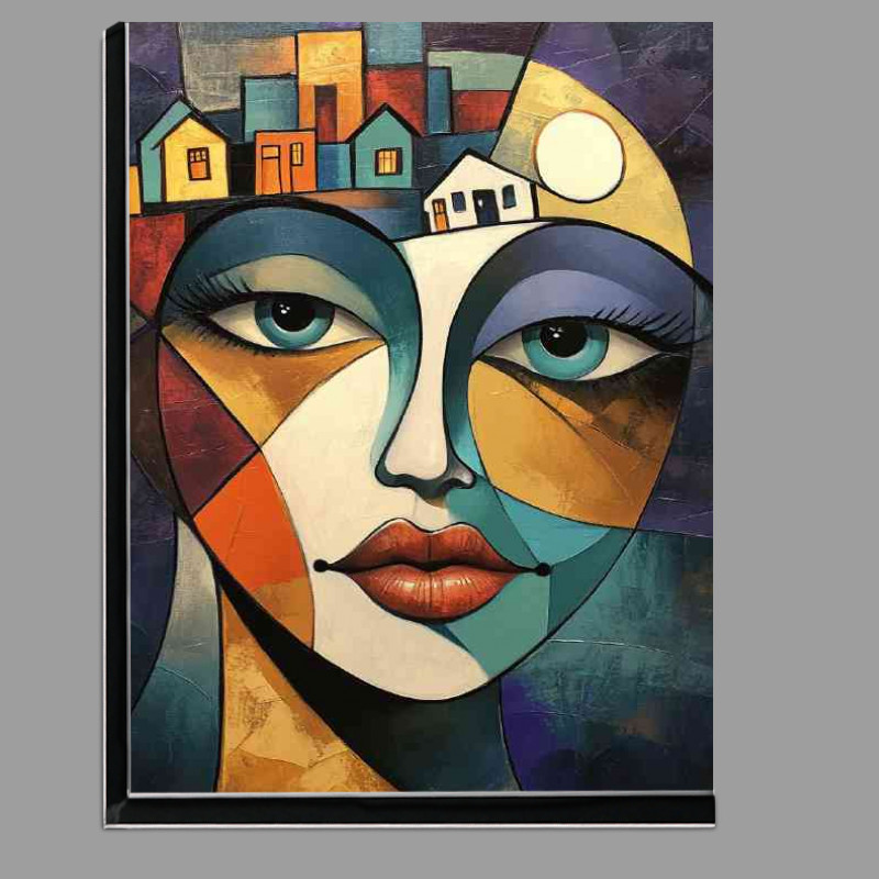 Buy Di-Bond : (abstract cubist painting of face with houses in her head)