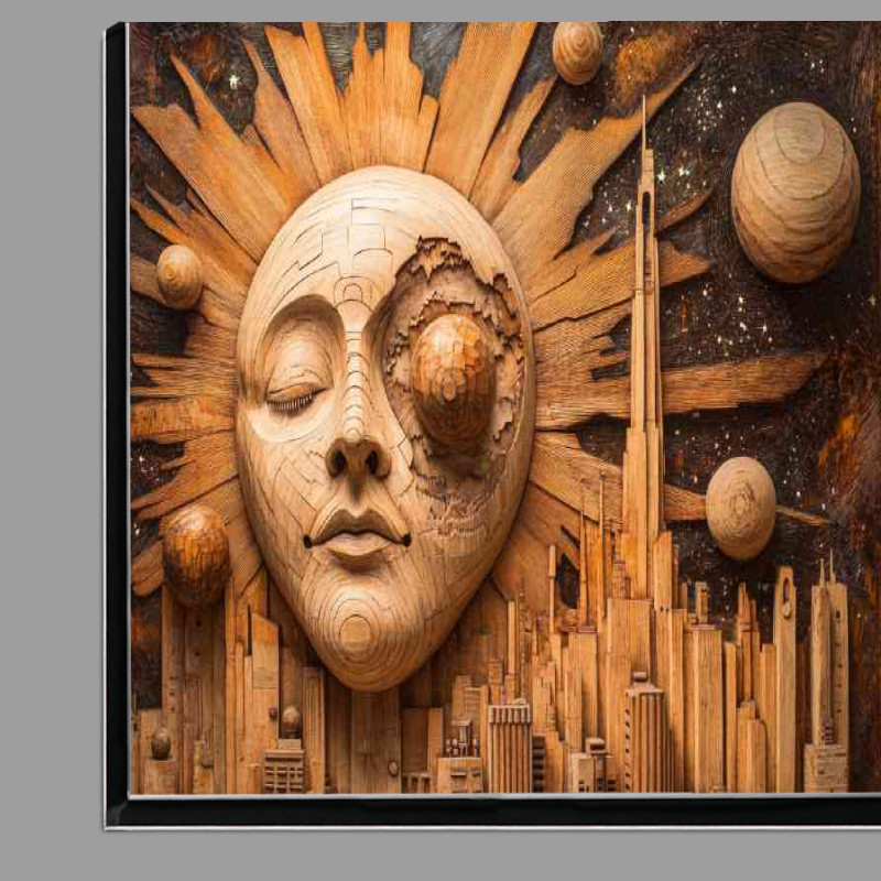Buy Di-Bond : (Abstract Sun and Cityscape a wood carved style)