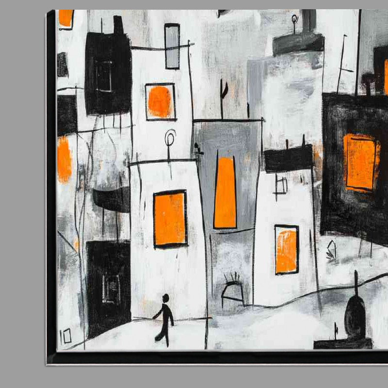 Buy Di-Bond : (Abstract painting of houses with black lines and shapes)