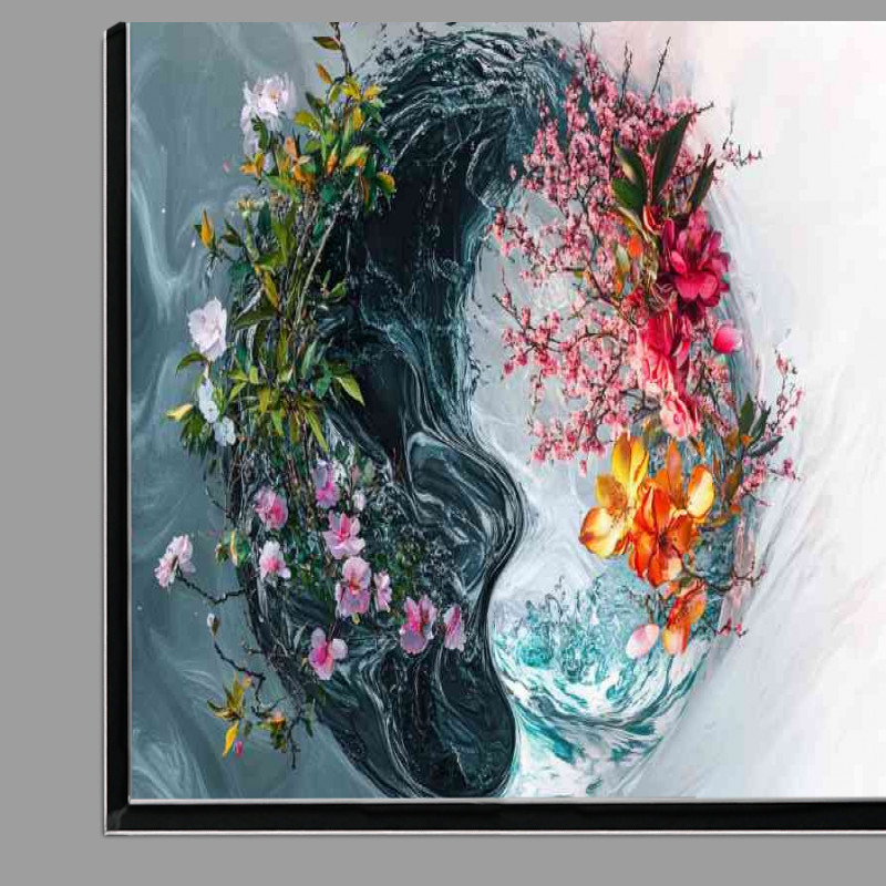Buy Di-Bond : (Digital art piece of the yin yang symbol half flowers)