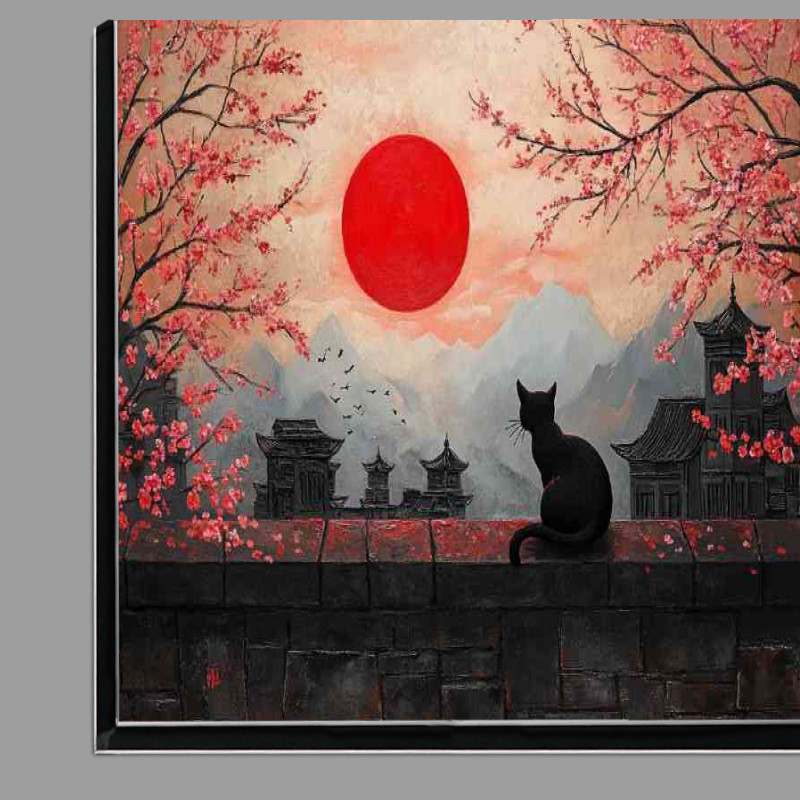 Buy Di-Bond : (Painting of the red sun a black cat sitting)
