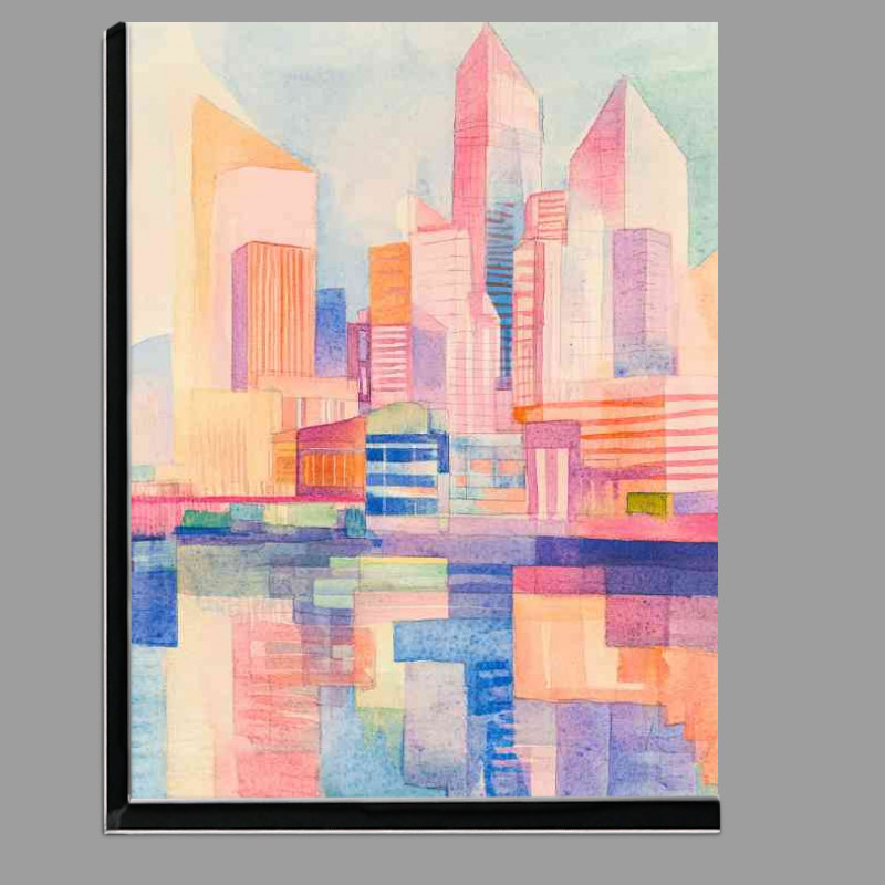 Buy Di-Bond : (Colorful watercolor collage of buildings and river)