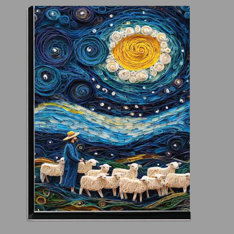 Buy Di-Bond : (Shepherd with their flock of sheep walking through the valley)