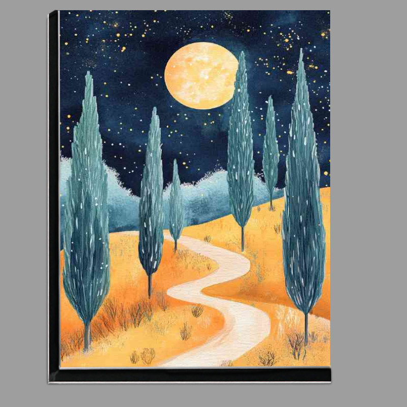 Buy Di-Bond : (Starry night sky with the moon casting its glow on the landscape)