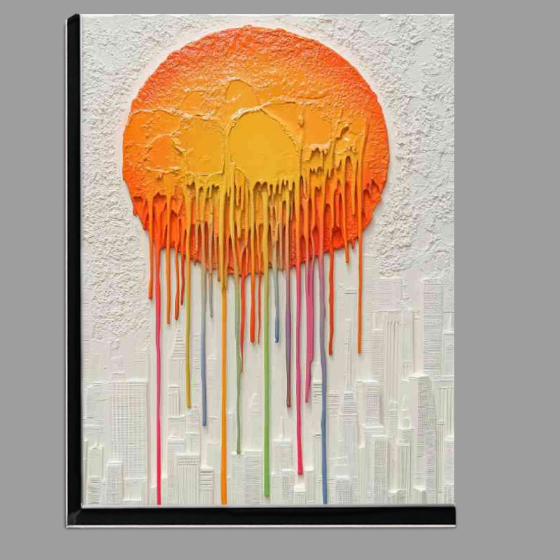 Buy Di-Bond : (White and gray relief painting of an orange sun metling colours)