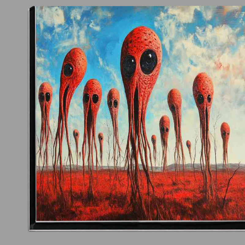 Buy Di-Bond : (Oil painting of multiple surreal red alien heads)