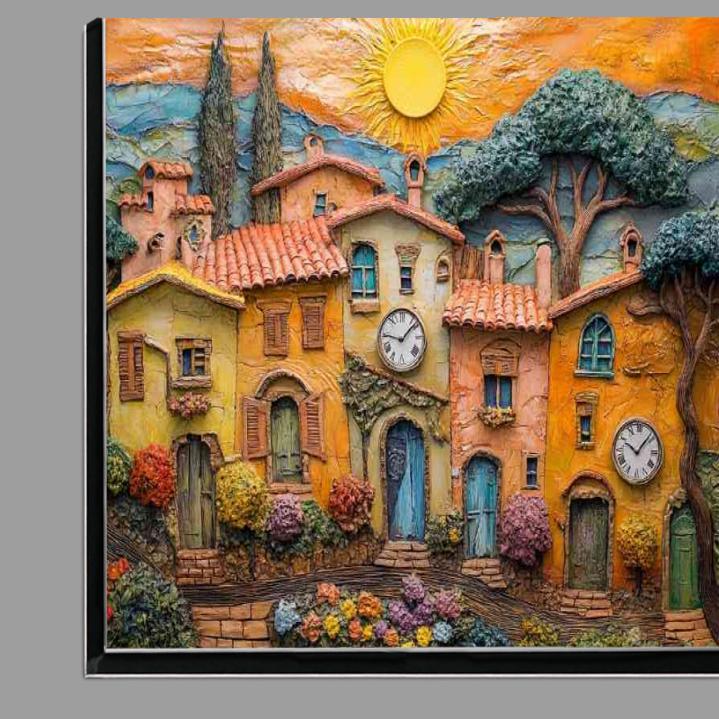 Buy Di-Bond : (Tuscan village houses with clocks on the walls sun)