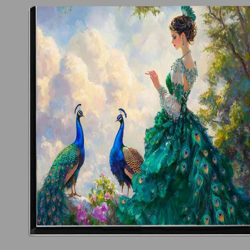 Buy Di-Bond : (Woman in an emerald dress with peacocks)