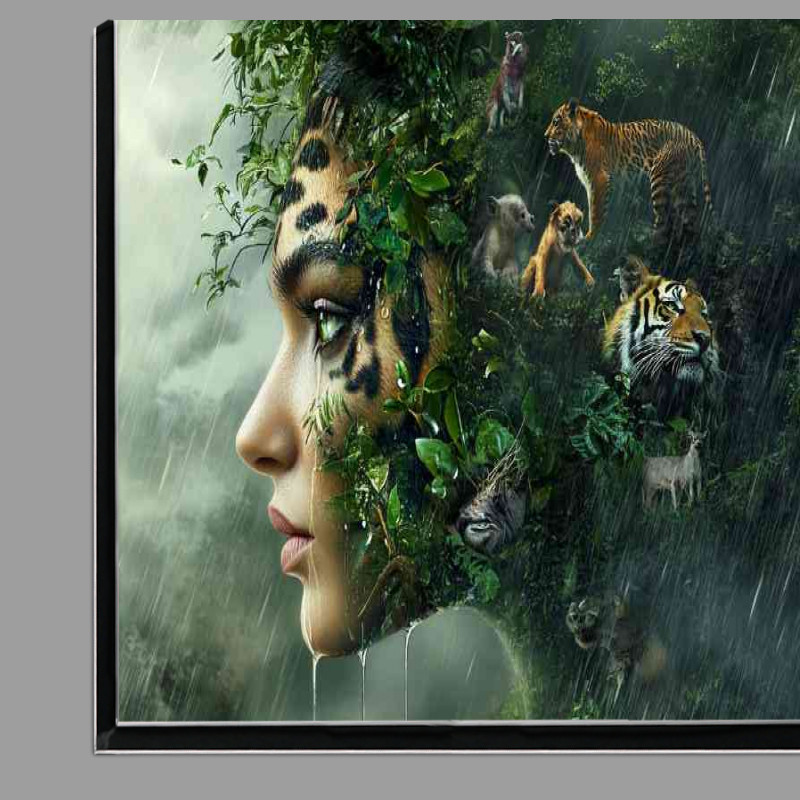 Buy Di-Bond : (Womans face made of jungle foliage with animals transforming)
