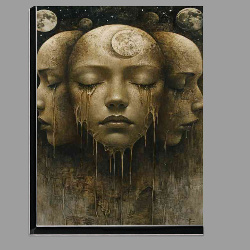 Buy Di-Bond : (A surreal painting of multiple faces with closed eyes)