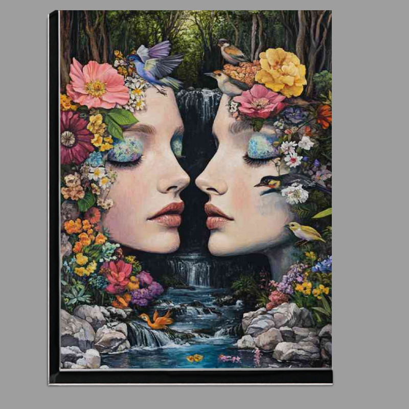 Buy Di-Bond : (Painting depicting the faces of two women near the stream)