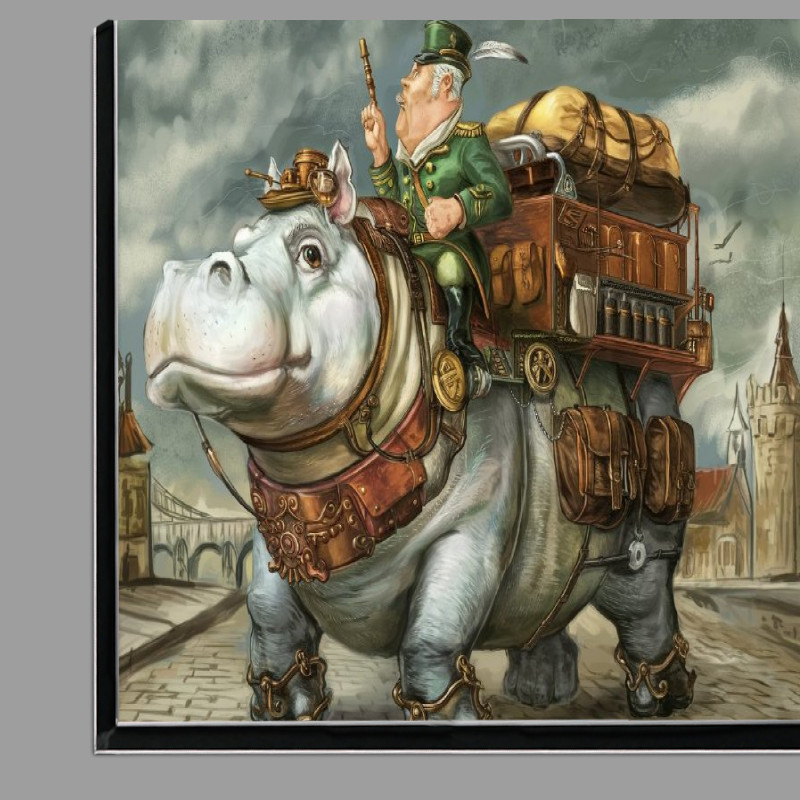 Buy Di-Bond : (Whimsical hippo walking cloudy sky city)