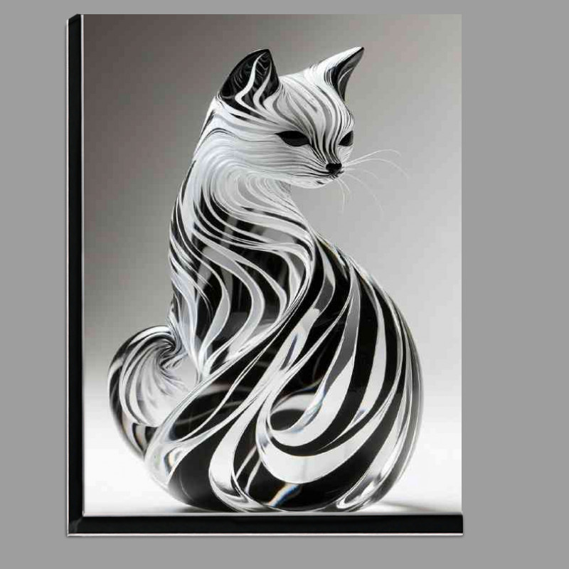 Buy Di-Bond : (A glass cat sculpture with black and white swirls)