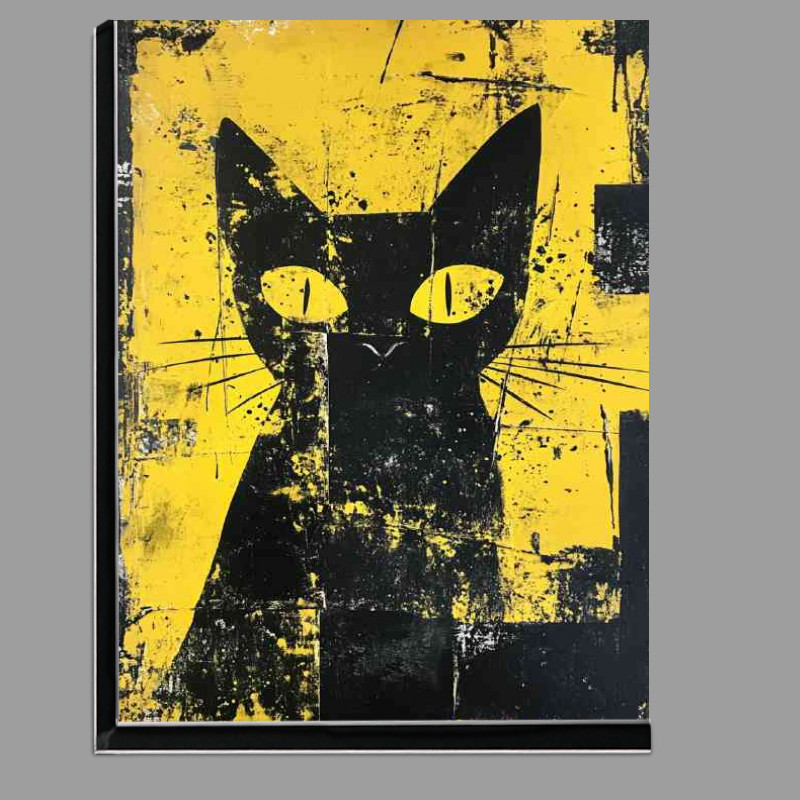 Buy Di-Bond : (Abstract painting of an edgy cat mixed black media collage)