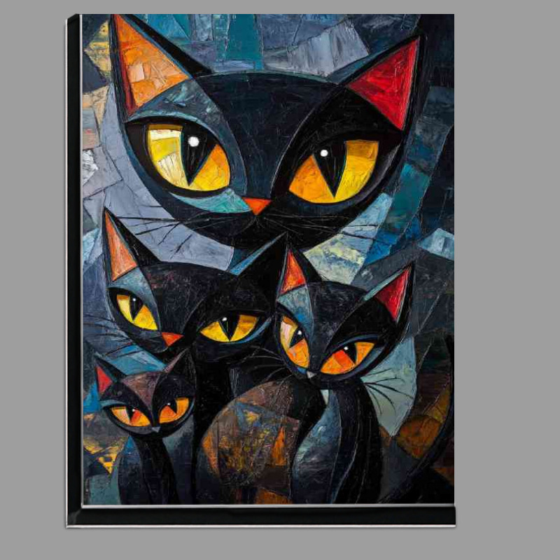 Buy Di-Bond : (Black Cats Family big eyes in the style of Cubism)