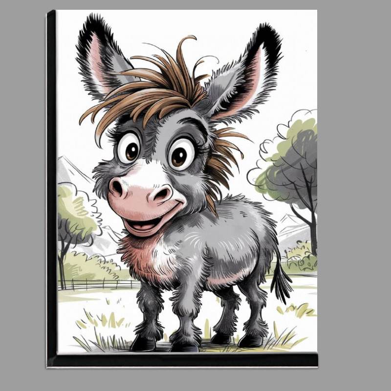 Buy Di-Bond : (Colour graphite pencil drawing of a happy shaggy donkey)