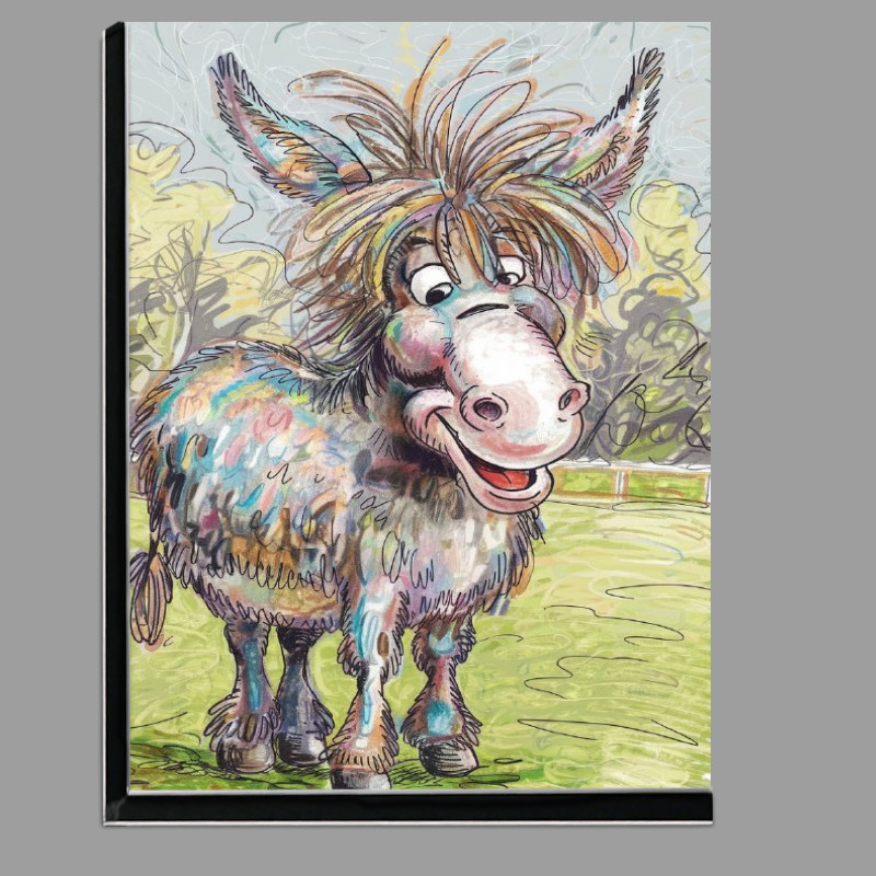 Buy Di-Bond : (Colour graphite pencil drawing of a happy shaggy standing donkey)