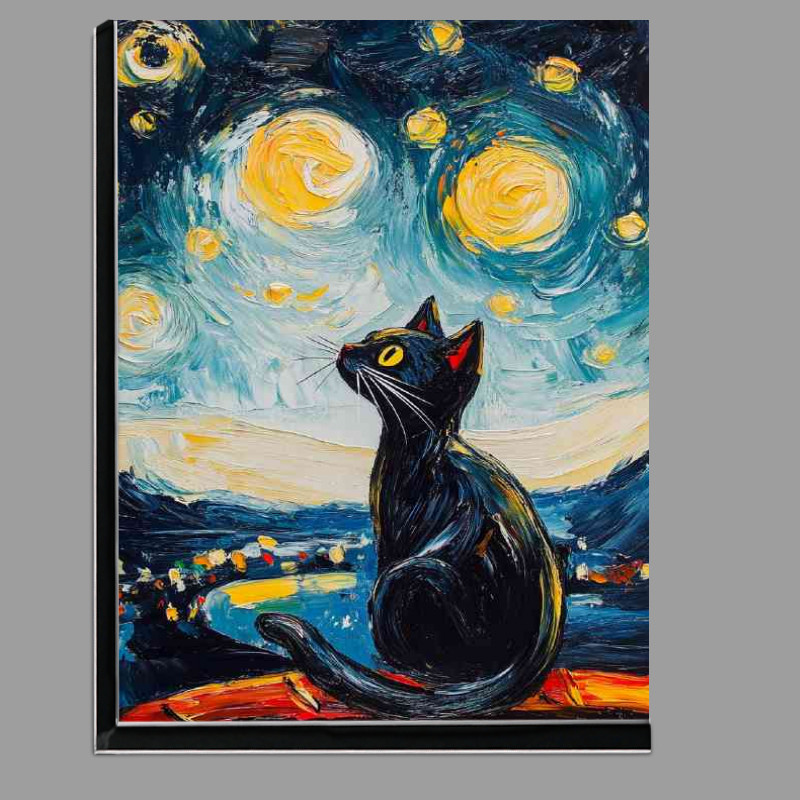 Buy Di-Bond : (Starry Night with Black Cat in the style of Vincent van gough)