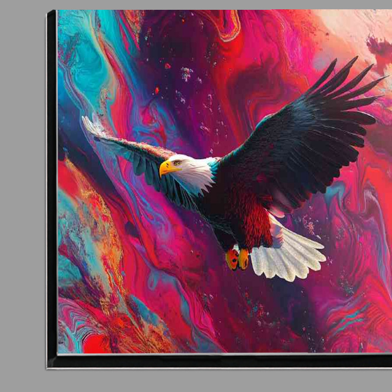 Buy Di-Bond : (Bald eagle flying with colorful fractal feather liquid)