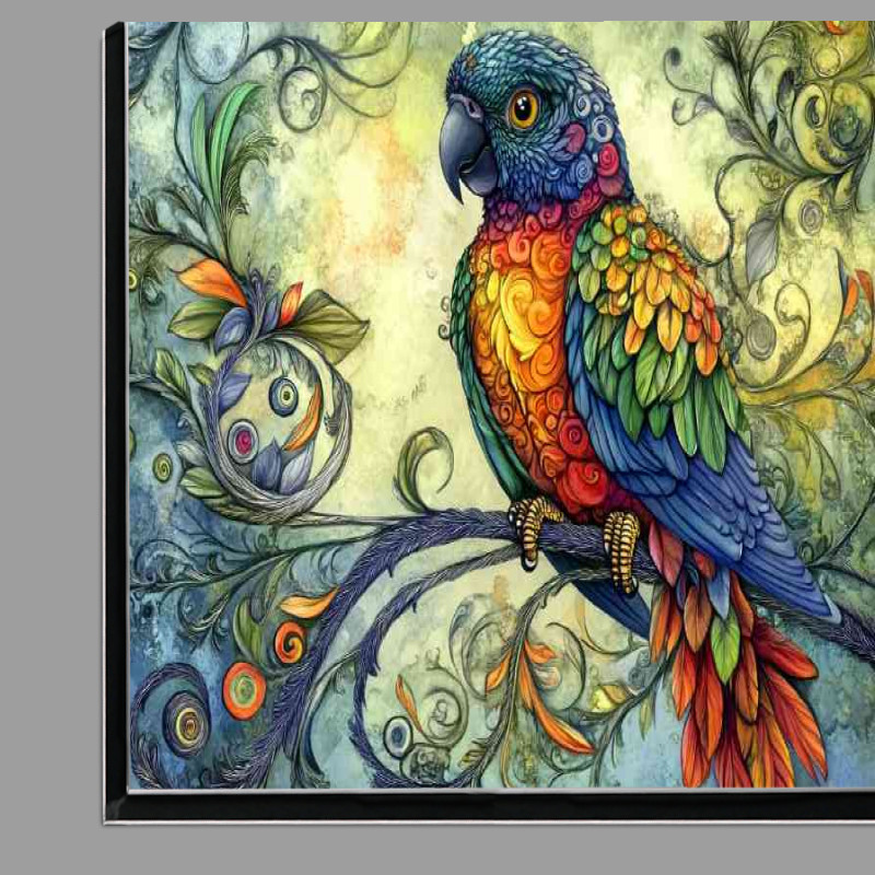 Buy Di-Bond : (Colorful parrot sitting on a swirly tree branch)