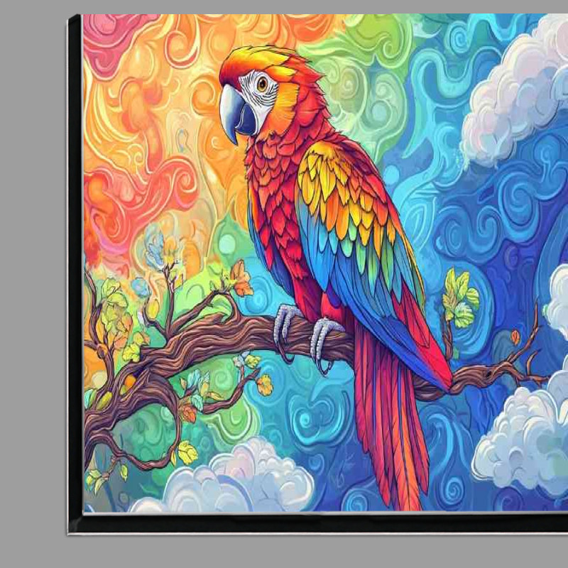 Buy Di-Bond : (Colorful parrot sitting on a tree branch with a psychadelic patterns)