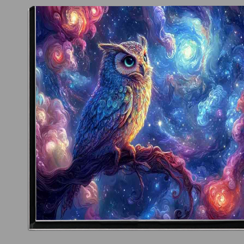 Buy Di-Bond : (Owl perched on an intricate branch surrounded by colourful clouds)