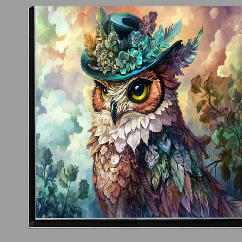 Buy Di-Bond : (Owl wearing an elegant hat with vibrant)