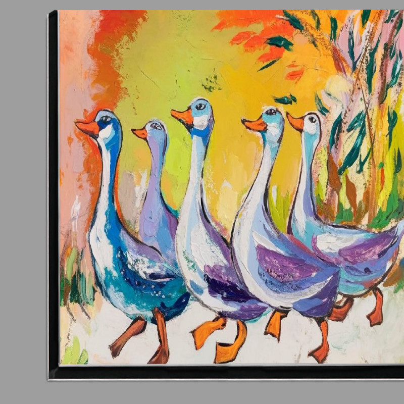 Buy Di-Bond : (Vibrant and colorful painting of five geese)