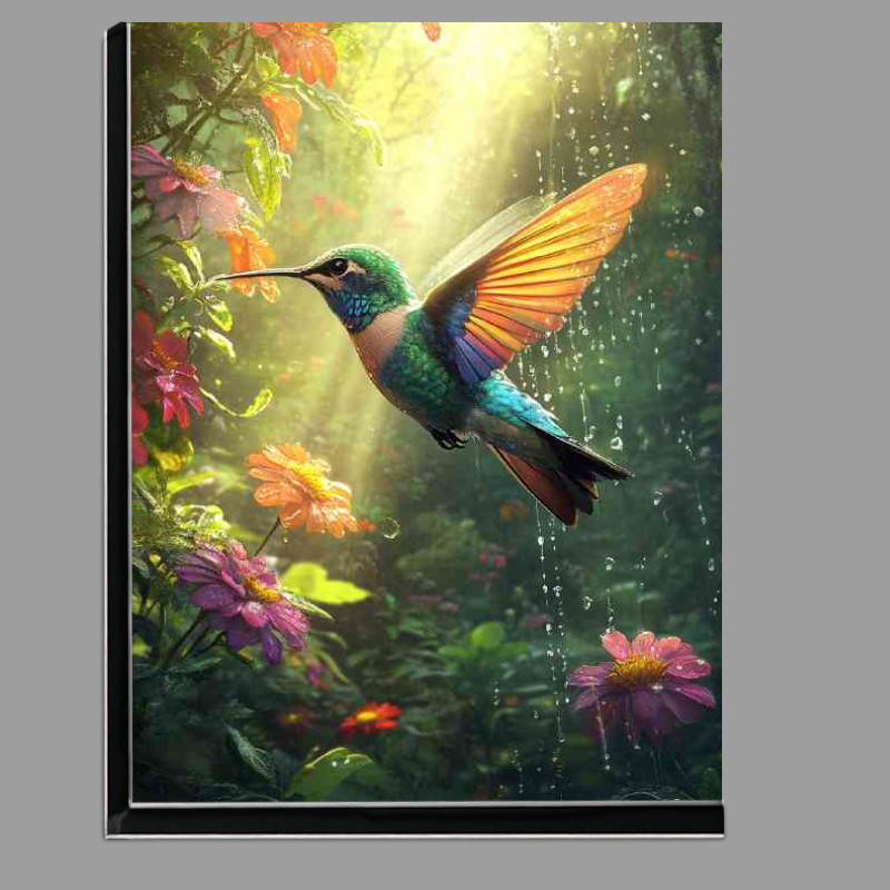 Buy Di-Bond : (Hummingbird hovering near vibrant flowers)