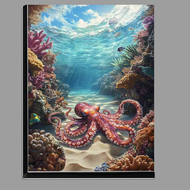 Buy Di-Bond : (Octopus in the ocean surrounded by vibrant corel colours)