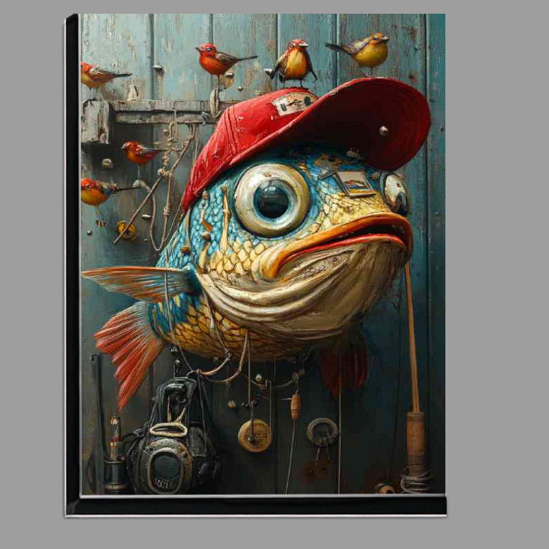 Buy Di-Bond : (Whimsical surreal colorful fish wearing red hat)