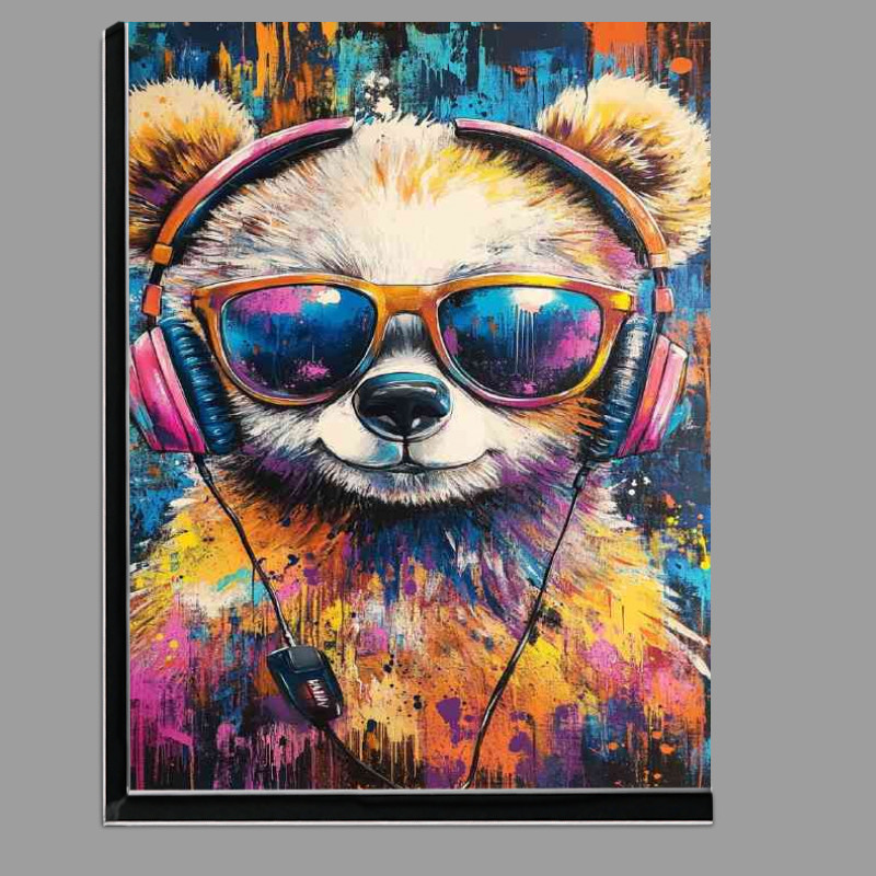 Buy Di-Bond : (Colorful painting of an adorable bear wearing headphones splash art)