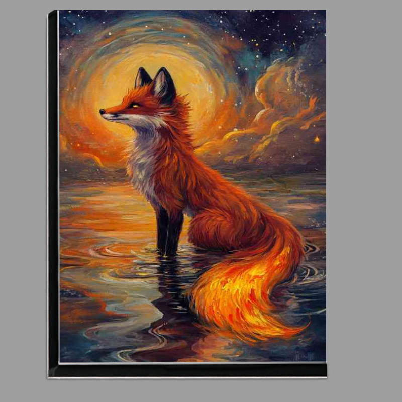 Buy Di-Bond : (A red fox with orange fur sits in the water with a glowing tail)